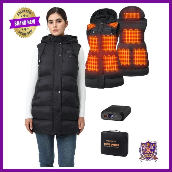 Long Heated Puffer Vest 10 Heating Zones 16000mAh Battery Pack